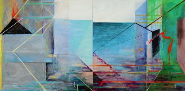 Richard Stout, A Day at Rollover Bay, 2015, acrylic on canvas, 30 x 60 inches, Collection of the Artist