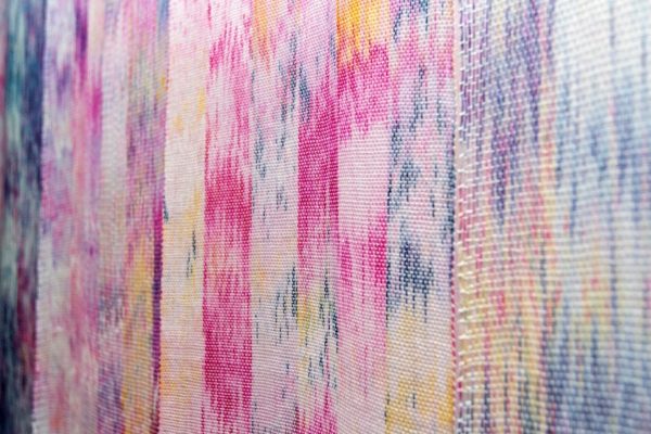 Molly Beaufait, DETAIL, Roseate, Hand-woven 10/2 cotton thread, MX dye, 6 x 9 feet, two pieces, 2017