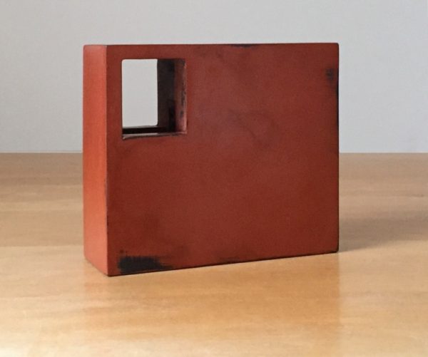 Jeff Kellar, Compartment #8 (red), 2017, resin, clay and pigment on wood, 5 x 5 ¾ x 2 in.