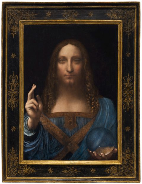 Leonardo da Vinci, “Salvator Mundi” (c.1500), oil on panel, 25 7/8 x 18 in.(65.7 x 45.7 cm) (image courtesy Christie’s)