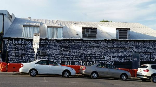 Tim Kerr's mural with text by Michael Corcoran is at the corner of Red River and 7th Streets in Austin.