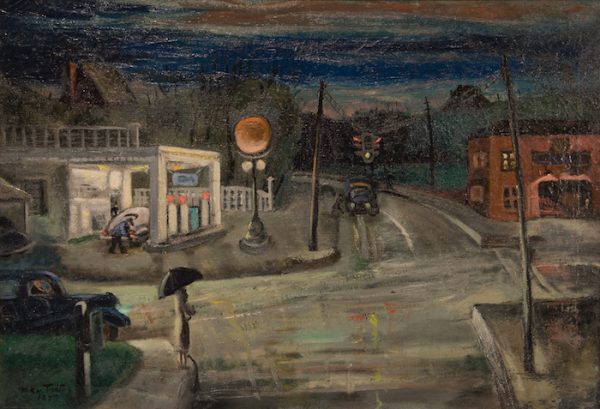 Intersection, 1947, oil on canvas, 25” x 30”, collection of Judge and Mrs. B. Michael Chitty