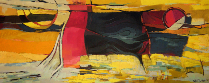 Southwestern Landscape #3, 1956-57, oil on canvas, 42” x 108”, collection of David Dike