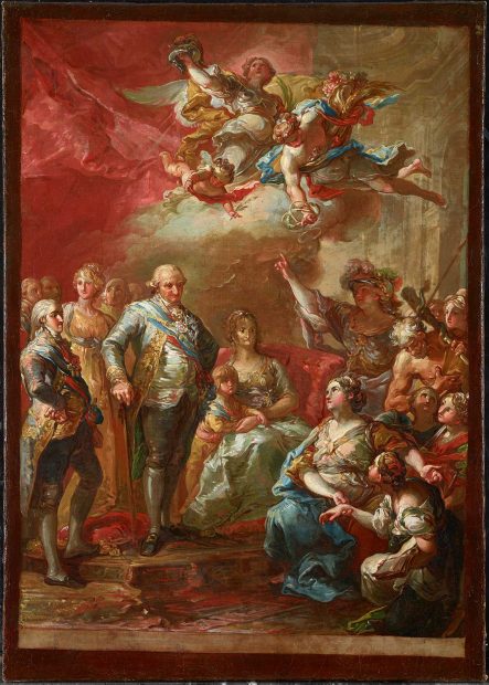 Vicente Lopez y Portaña (Spanish, 1772–1850), Charles IV and His Family Honored by the University of Valencia, 1802. Oil on canvas, 21 1/4 x 15 in. (54 x 38 cm). Meadows Museum, SMU, Dallas. Museum purchase in memory of Nicole Atzbach with funds from The Meadows Foundation, MM.2017.04. Photo by Kevin Todora.