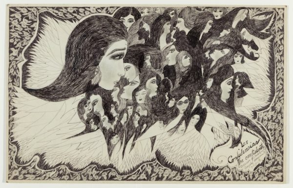 Consuelo “Chelo” González Amézcua, Las Confidencias, 1971 Pen and ink on illustration board, 14”x 22” Courtesy of Webb Gallery, Waxahachie. Photograph by Kevin Todora