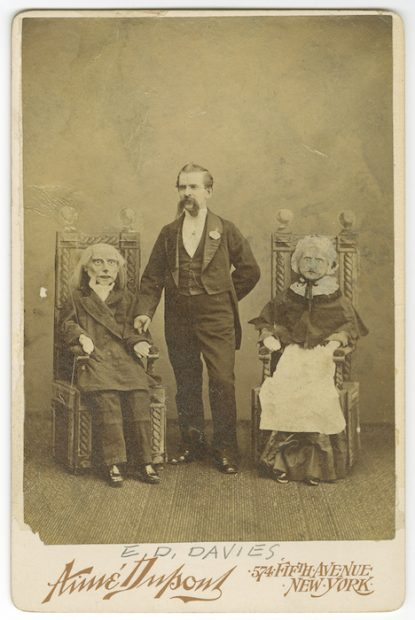 Aimé Dupont (American, 1842-1900), [E. D. Davies and his ventriloquism puppets], ca. 1874. Albumen silver print, 16.5 x 11 cm. Messmore Kendall / Harry Houdini Papers, Harry Ransom Center.