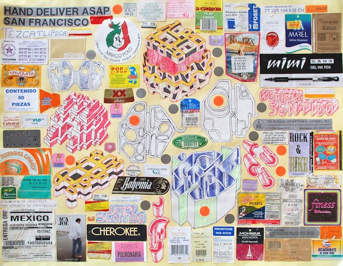 Cisco Jimenez, Hand Deliver ASAP, Collage with drawing, 19.75x25.5inches, 2016_preview