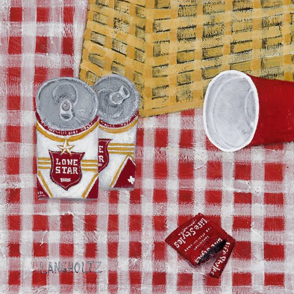 Gabe Langholtz, Lone Star Picnic, 2015, mixed media on canvas, 12 x 12 inches, courtesy of the artist.