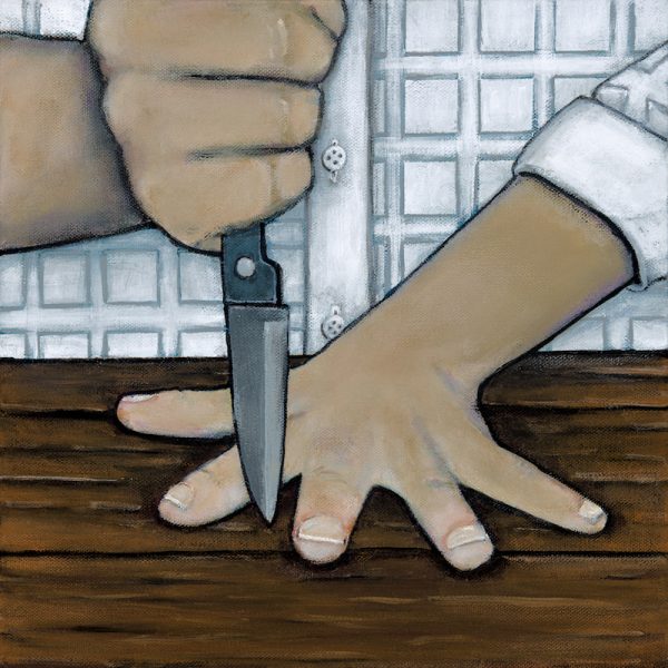 Gabe Langholtz, There Will Be Blood, 2018, acrylic and charcoal pencil on canvas, 12 x 12 inches, courtesy of the artist.