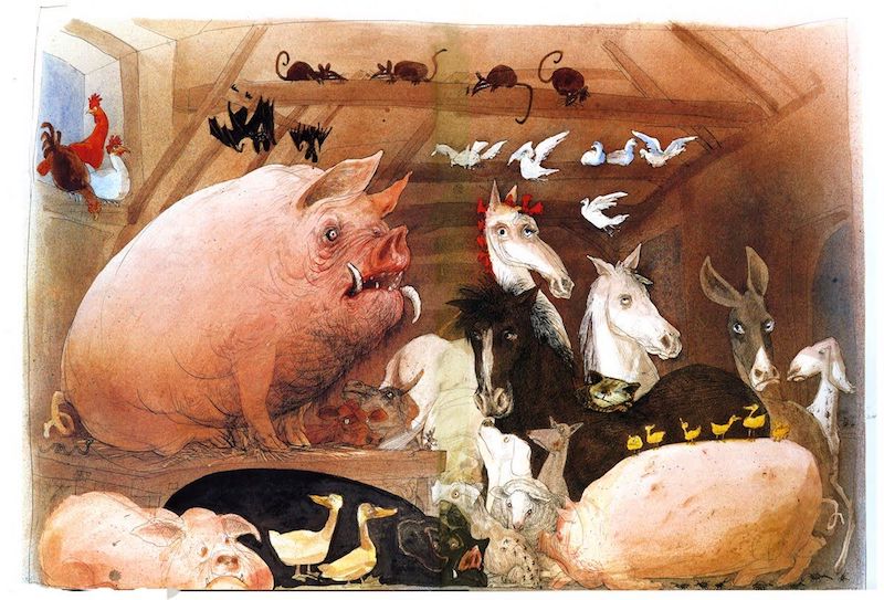 Illustration by Ralph Steadman of George Orwell's Animal Farm