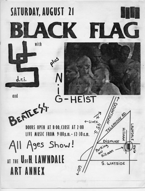 Poster for Black Flag concert at Lawndale Annex, 1982. Courtesy Lawndale Art Center Archives