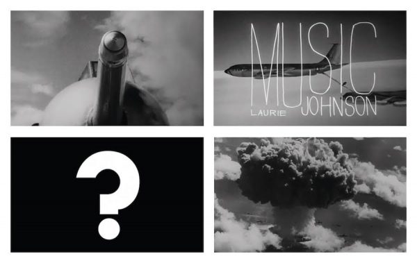 Stills from Dr. Strangelove opening sequence (above) and trailer (below), 1964.