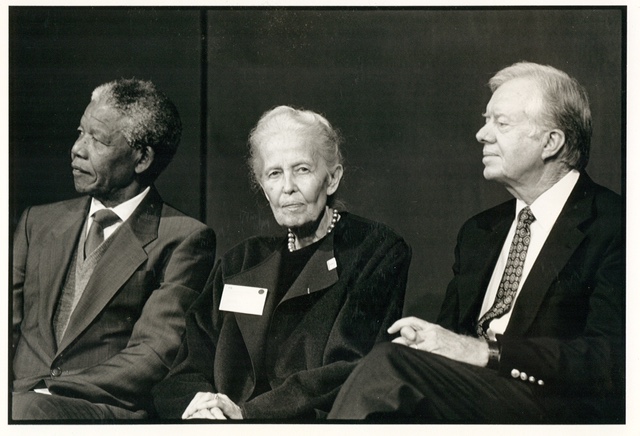 Nelson Mandela, Dominique de Menil, Jimmy Carter at the Rothko Chapel, 1991, on the occasion of Nelson Mandela receiving the Carter-Menil Human Rights Award
