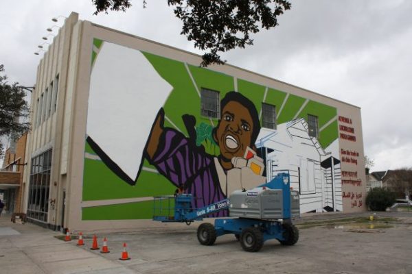 Art collective Otabenga Jones & Associates mural on Lawndale Art Center in Houston Texas