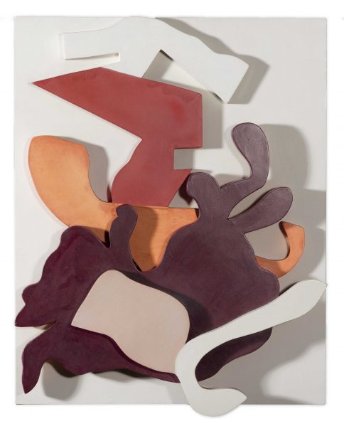 Artist Jean Arp painted wooden wall relief sculpture at the Nasher Sculpture Center in Dallas