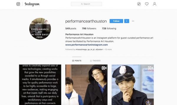 Performance Art Houston has a good Instagram account