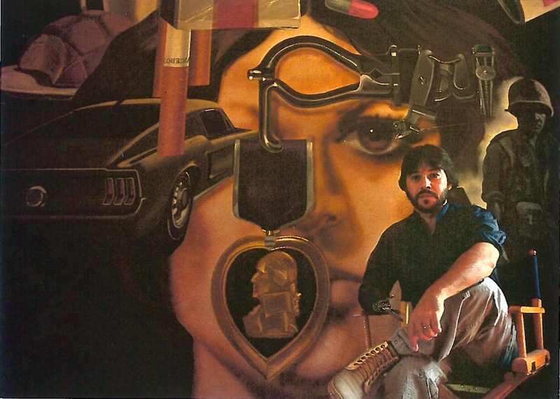 Treviño y su mural, Mi vida, en 1984. Foto por Oscar Williams.