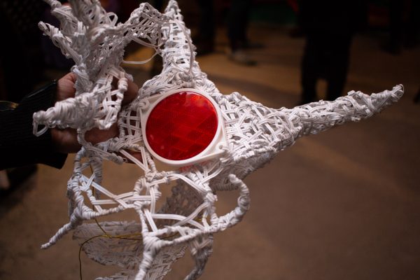 Sick Din's handmade performance head piece at the Satellite Art Show