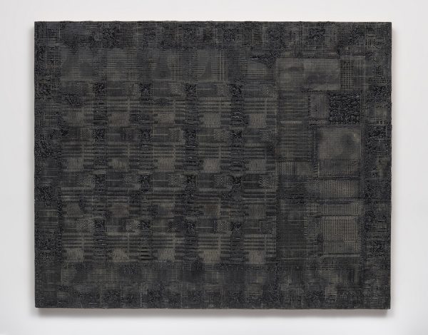 Analia Saban Pleated Ink (Optical Mouse, Computer Chip for Motion Detection, Xerox, 1980), 2018 Ink and laser carved paper on wood panel Overall: 50 × 62 1/2 × 2 1/8 in. 