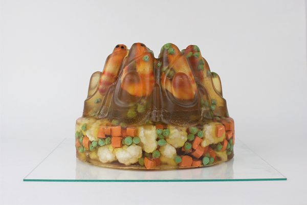 Erin Stafford, Haute Cuisine from Bygone Eras (Prawn), 2015. Soap and glass panel.