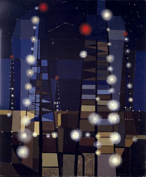 George Grammer, Oil Derricks at Night, 1952.