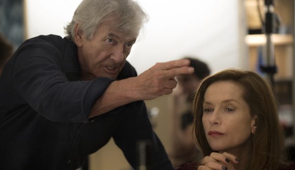 Paul Verhoeven and Isabelle Huppert on the set of Elle