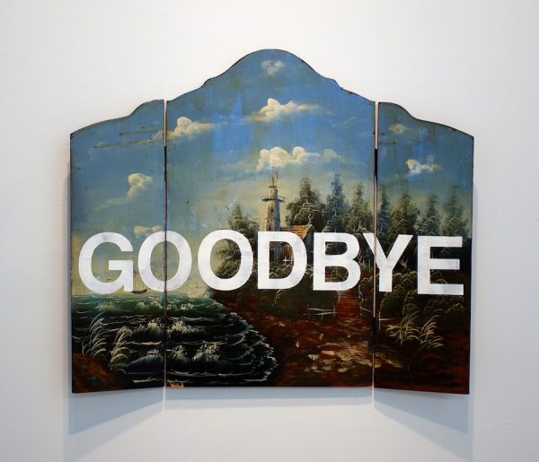 Erin Stafford, Is Goodbye One Word or Two?, 2016. Fireplace screen, acrylic paint 40 x 32 inches