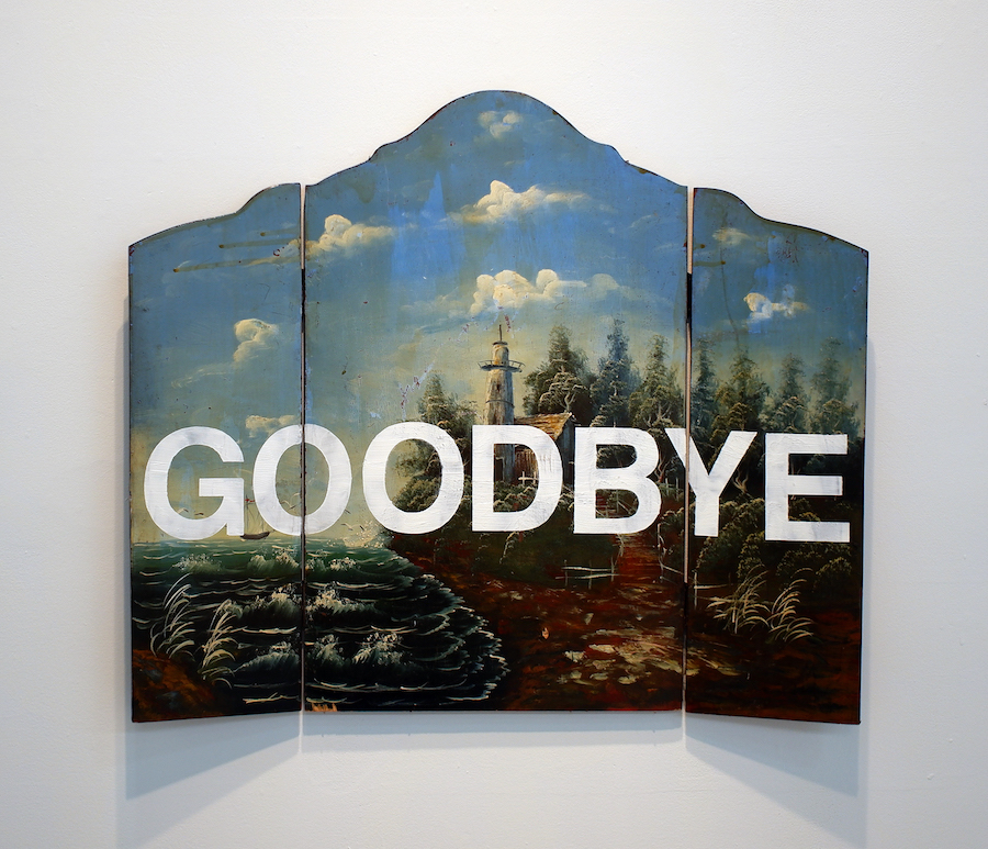 erin stafford is goodbye one word or two 2016 fireplace screen acrylic paint 40 x 32 inches - artists feel free to get off of instagram in 2019 glasstire