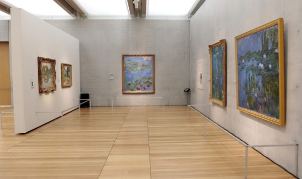 Installation view of Monet: The Later Years at the Kimbell Art Museum in Fort Worth