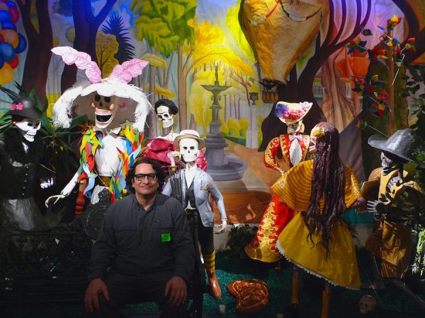 Linares Family, recreation of Rivera’s Alameda mural in papier-mâché with Ruben C. Cordova seated in foreground, 2014