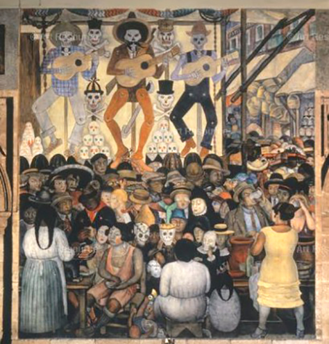 Diego-Rivera-Day-of the-Dead-City-Fiesta-1923-24-mural-Secretaria de Education Publica-Mexico City-Public-Domain-Day-2020