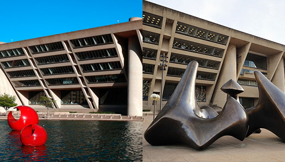 Henry-Moore-Marta Pan-and-I.M.-Pei-At-Dallas-City-Hall-Plaza