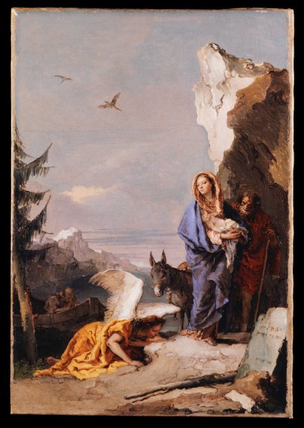 Giovanni Battista Tiepolo (Italian, Venice 1696–1770 Madrid). The Flight into Egypt, c. 1767-70. Oil on canvas, 23 5/8 × 16 1/4 in. (60 × 41.3 cm). The Metropolitan Museum of Art, New York, Bequest of Mrs. Charles Wrightsman, 2019.
