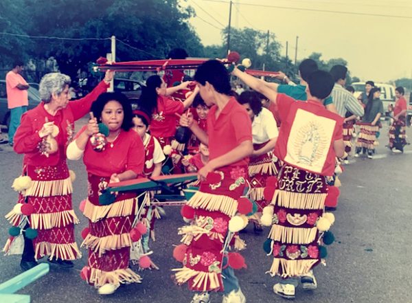 Los Matachines de la Santa Cruz de la Ladrillera dancing at the 1991 Fiesta de la Santa Cruz. Photo courtesy of Norma E. Cantú