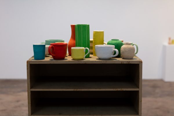 Installation view, Francesca Fuchs' Painting and Mugs