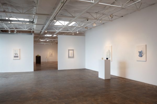 Installation view of Francesca Fuchs' show Paintings and Mugs at Talley Dunn Gallery, Dallas, 2020