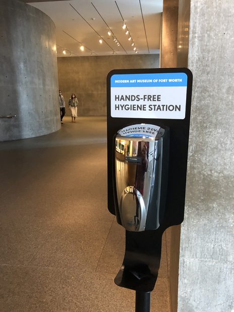 Hand sanitizer station at the Modern Art Museum of Fort Worth, July 24, 2020