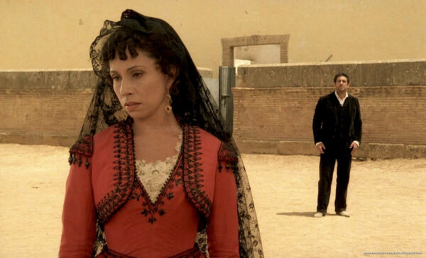 Screen shot of Francesco Rosi’s Carmen, with Julia Migenes-Johnson in the foreground