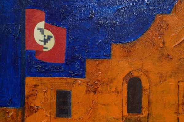Felipe Reyes (b. 1944), Sacred Conflict (detail with flag).