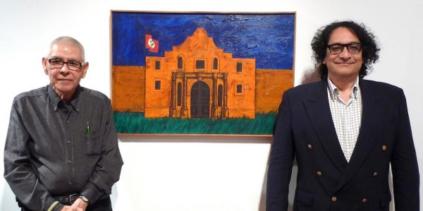 Felipe Reyes and Ruben C. Cordova with Sacred Conflict at the Guadalupe Cultural Arts Center, 2018.