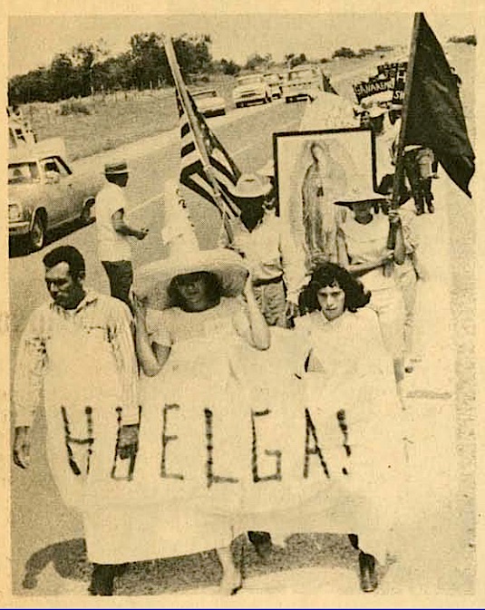 Starr County melon strikers on the way to Austin, marching by the highway, 1966. 