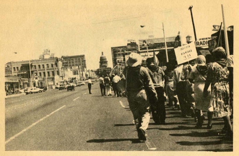 UFW marchers arrive in Austin, Labor Day, 1966.