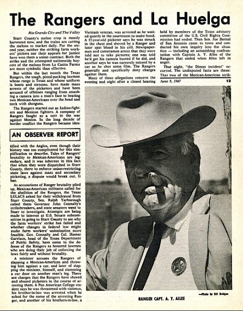 Texas Observer, June 9, 1967, with photograph of Ranger Captain A.Y. Allee.