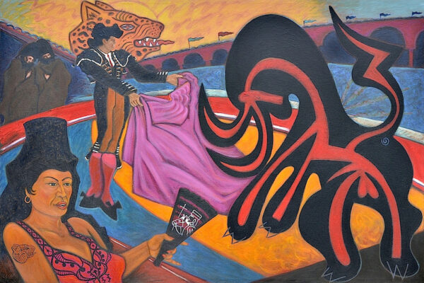 Cesar Martínez, Toreando El Toro de Picasso with La Malinche, Como “Carmen,”Watching ("Messing with Picasso’s Bull with La Malinche, as 'Carmen,' Watching"), 1988