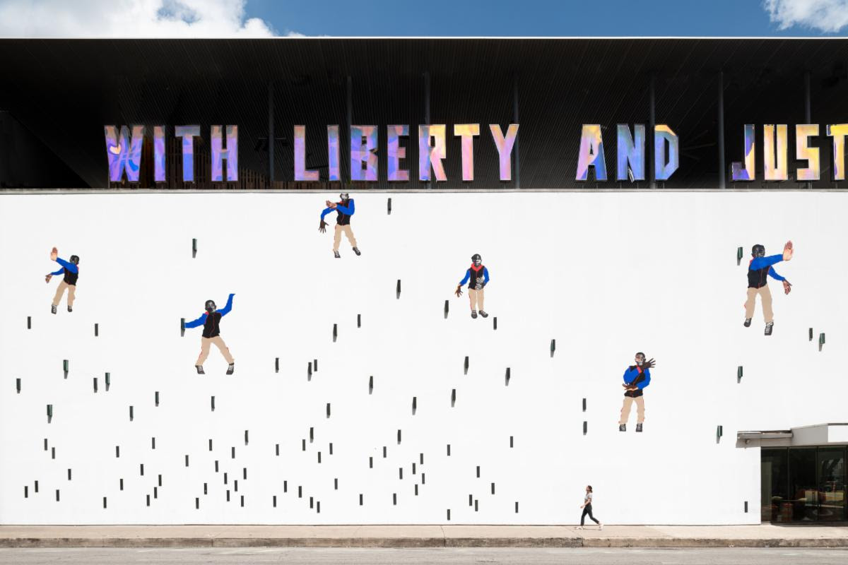 Deborah Roberts' "Little Man, little man," a mural installation at the Contemporary Austin's Jones Center