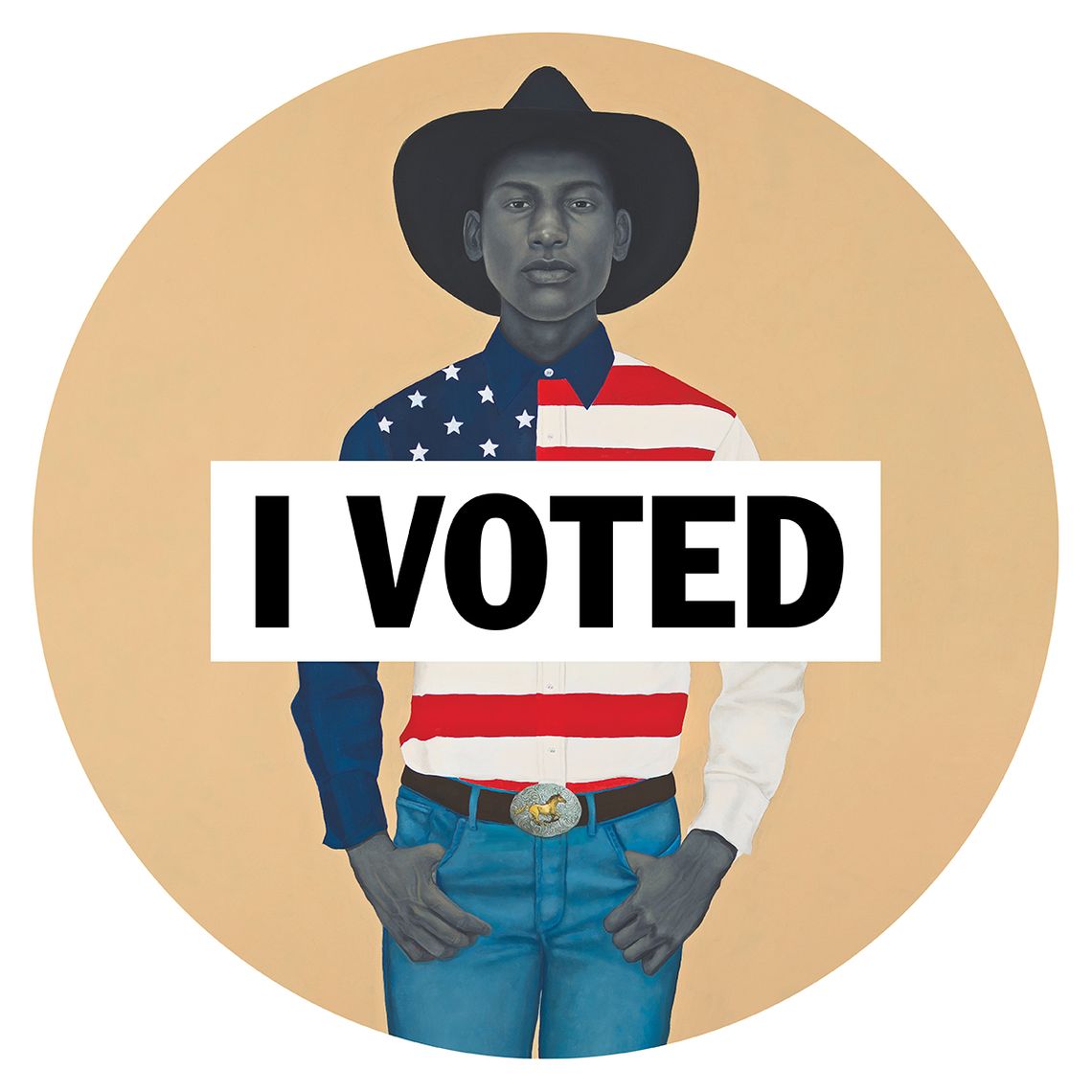 Amy Sherald's 'I Voted' sticker, via New York Magazine.