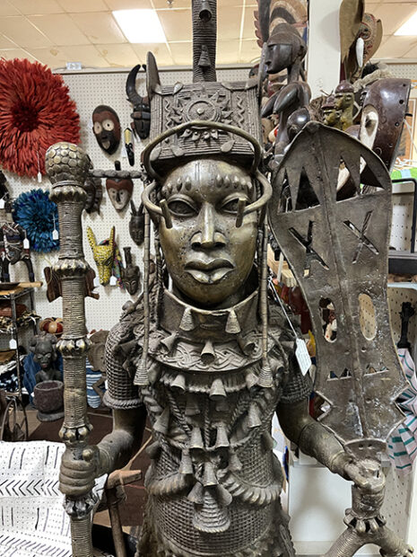 Close-up of Bronze Benin statue at a Houston Antique shop