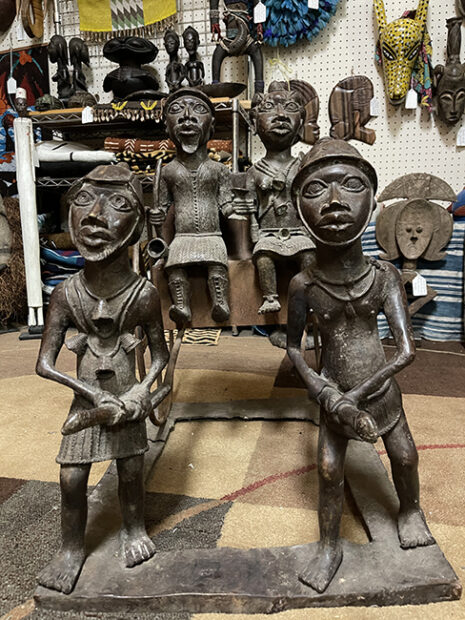 Four bronze figure from Benin, at a Houston Antique shop