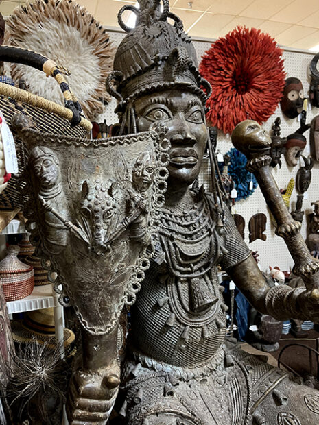 Close-up of Bronze figure from Benin at a Houston Antique shop