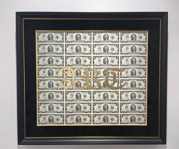 ART Money II, 2021 Rare uncut $2 USD currency, spray paint, gold leaf
